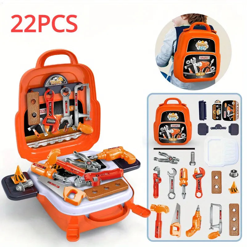 22-Piece Deluxe Backpack Toy Disassembly and Repair Kit - Realistic Simulation Home Repair Tools, Educational Toy