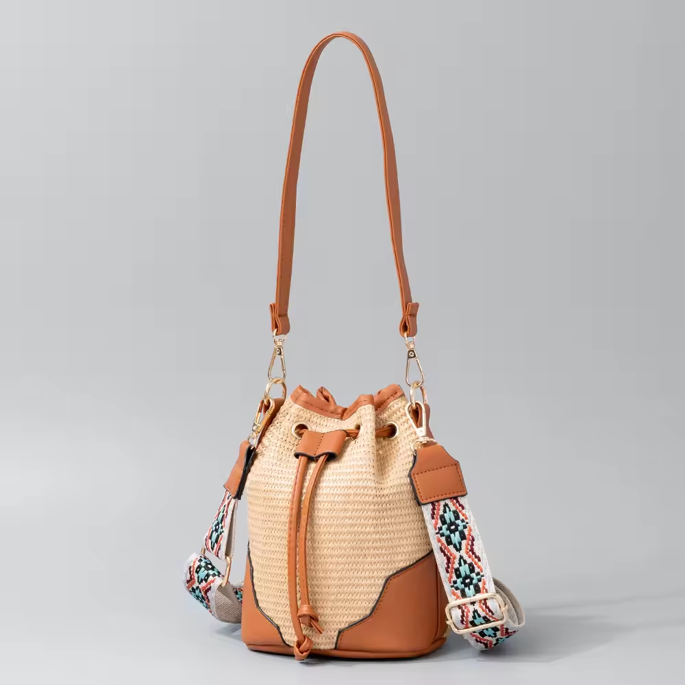 ✨Women cross body bag PP woven bucket bag summer vacation straw beach bag👜