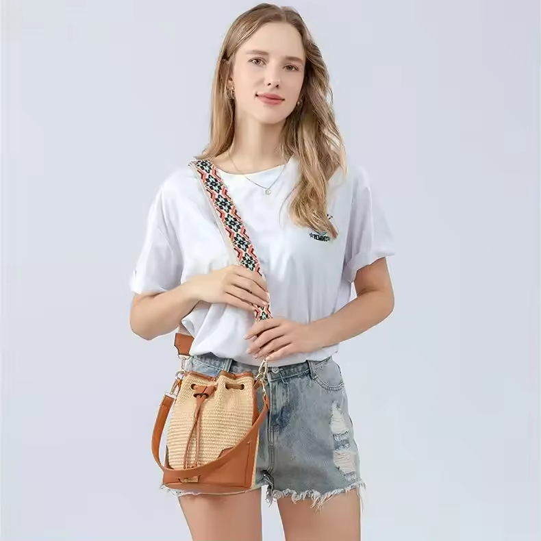 ✨Women cross body bag PP woven bucket bag summer vacation straw beach bag👜