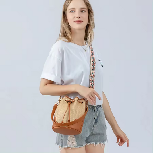 ✨Women cross body bag PP woven bucket bag summer vacation straw beach bag👜