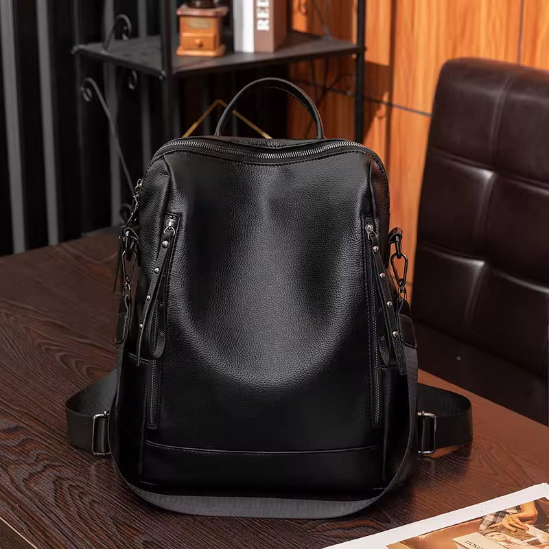 2024 new Korean retro large capacity soft leather texture leisure outdoor travel backpack women's bag