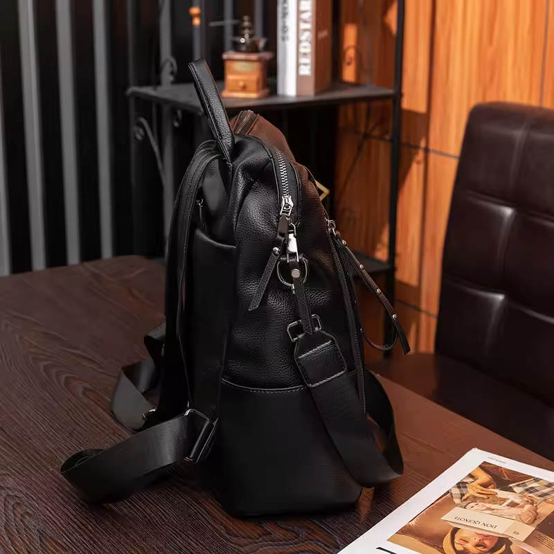 2024 new Korean retro large capacity soft leather texture leisure outdoor travel backpack women's bag