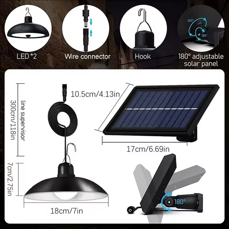 IP65 Waterproof Double Head Solar Pendant Light Outdoor Indoor Solar Lamp Shed Lights With Cable For Garden Yard