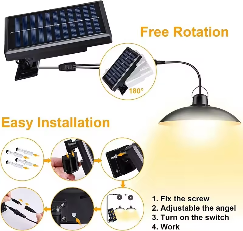 IP65 Waterproof Double Head Solar Pendant Light Outdoor Indoor Solar Lamp Shed Lights With Cable For Garden Yard