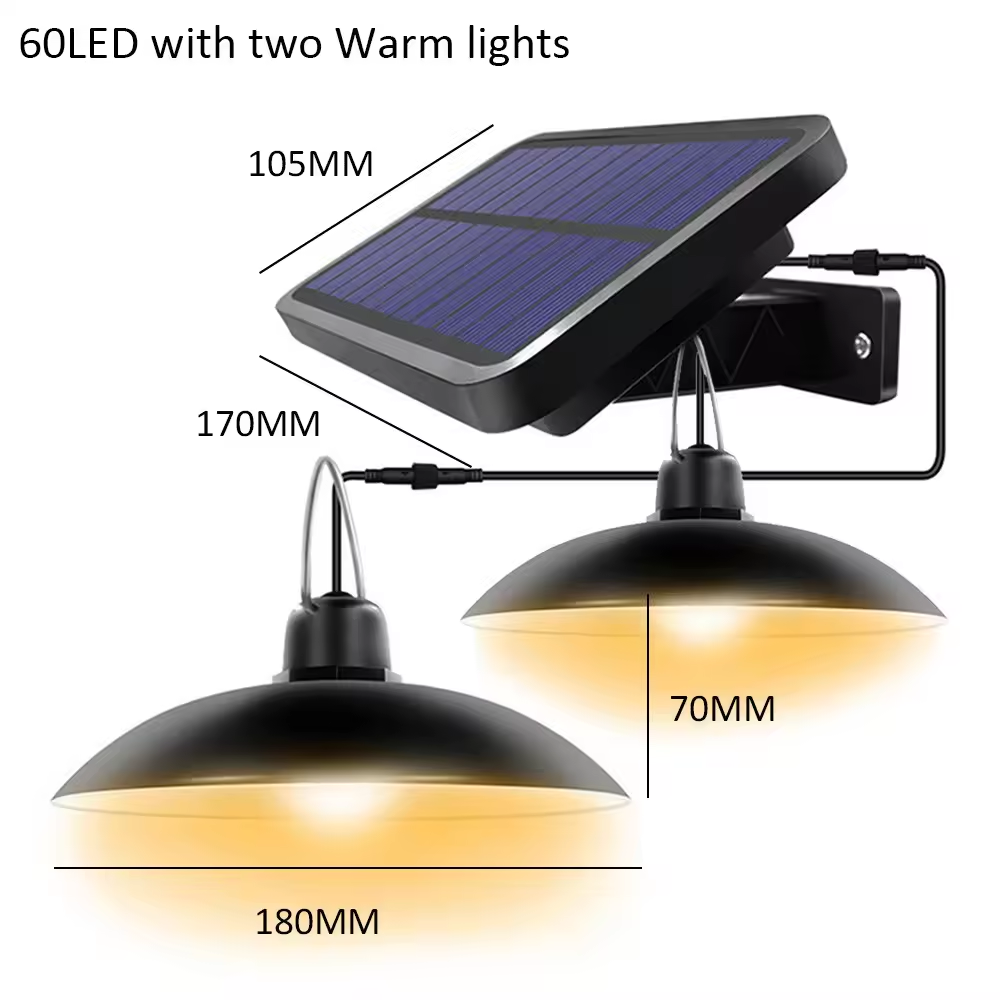 IP65 Waterproof Double Head Solar Pendant Light Outdoor Indoor Solar Lamp Shed Lights With Cable For Garden Yard