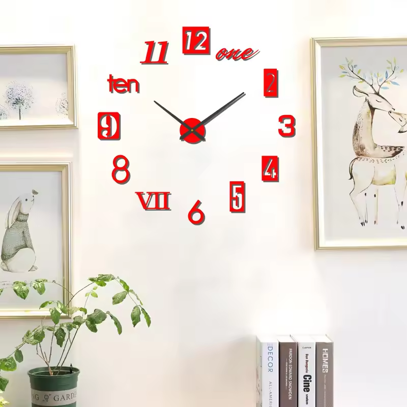 Acrylic wall clock with mirror wall paste suitable for decorative home living room background wall clock