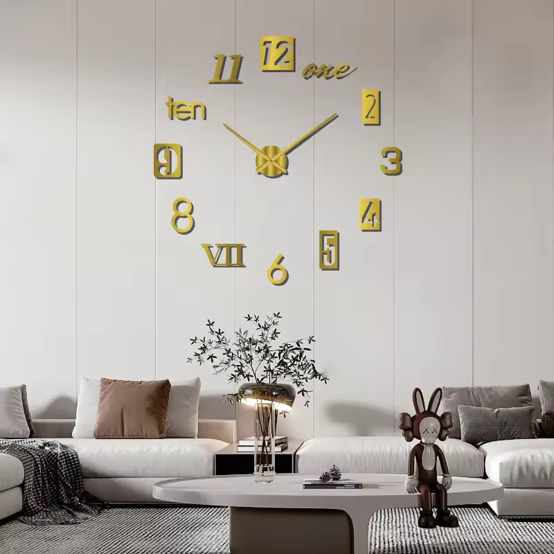 Acrylic wall clock with mirror wall paste suitable for decorative home living room background wall clock