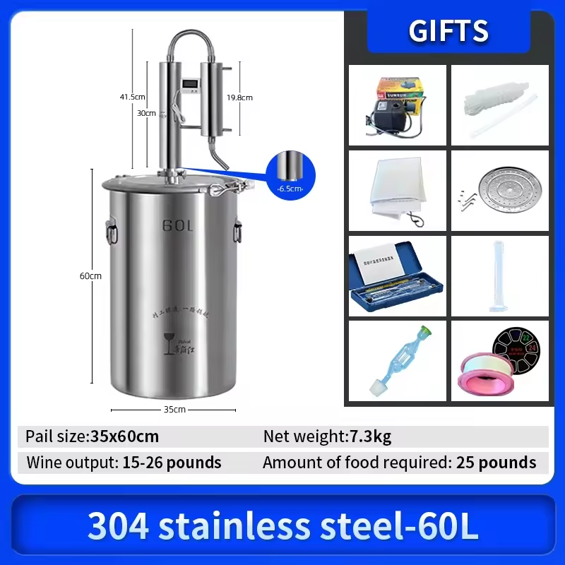 60L 304 stainless steel home distiller whisky wine Brandy alcohol distillation equipment