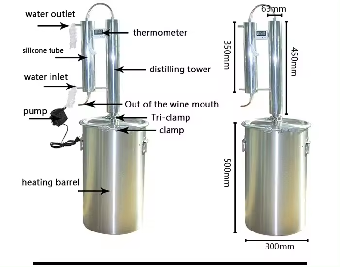 60L 304 stainless steel home distiller whisky wine Brandy alcohol distillation equipment