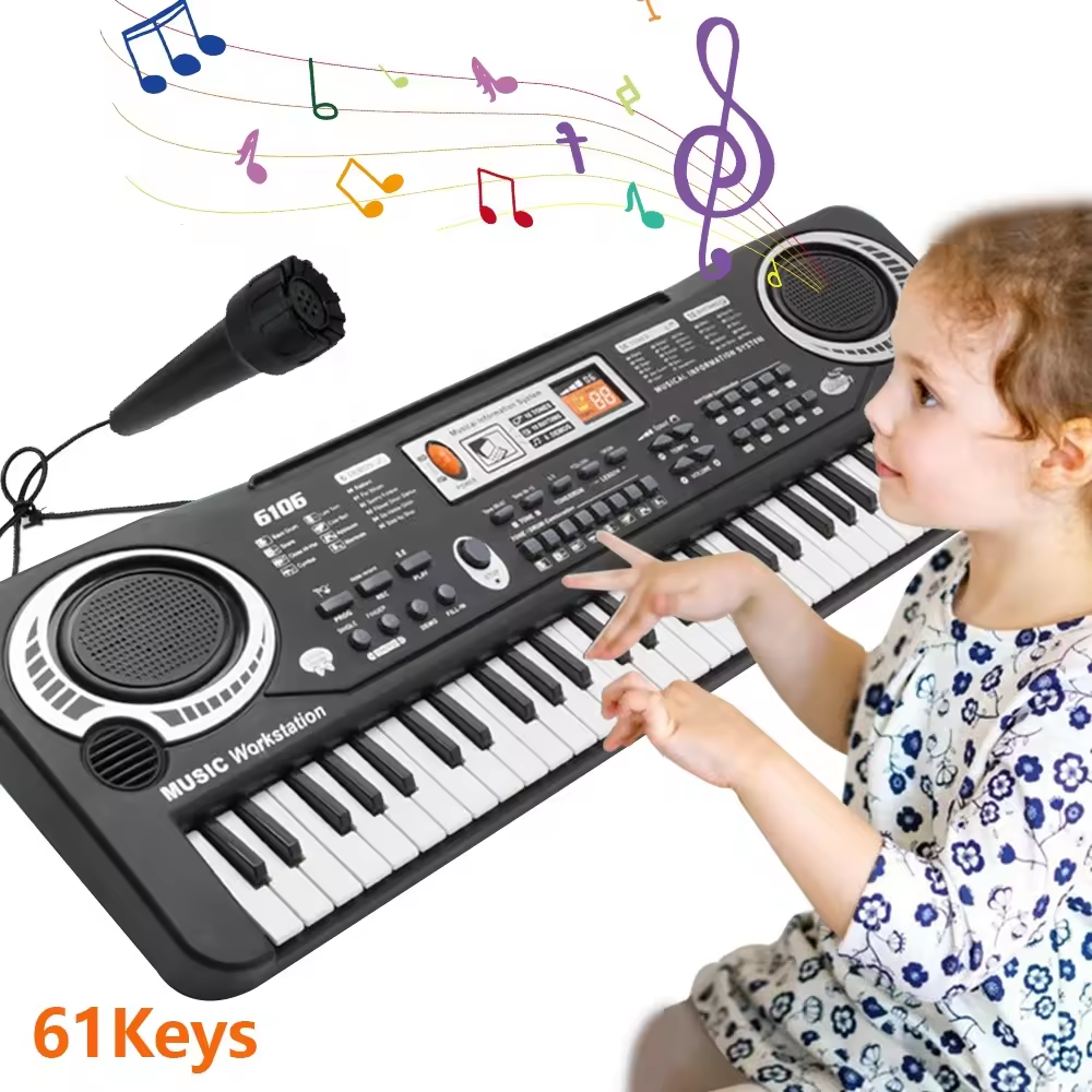 Kids Electronic Piano Keyboard Portable 61 Keys Organ with Microphone Education Toys Musical Instrument Gift for Child Beginner