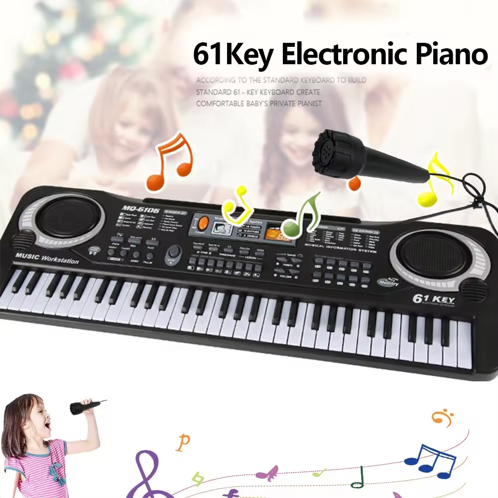 Kids Electronic Piano Keyboard Portable 61 Keys Organ with Microphone Education Toys Musical Instrument Gift for Child Beginner