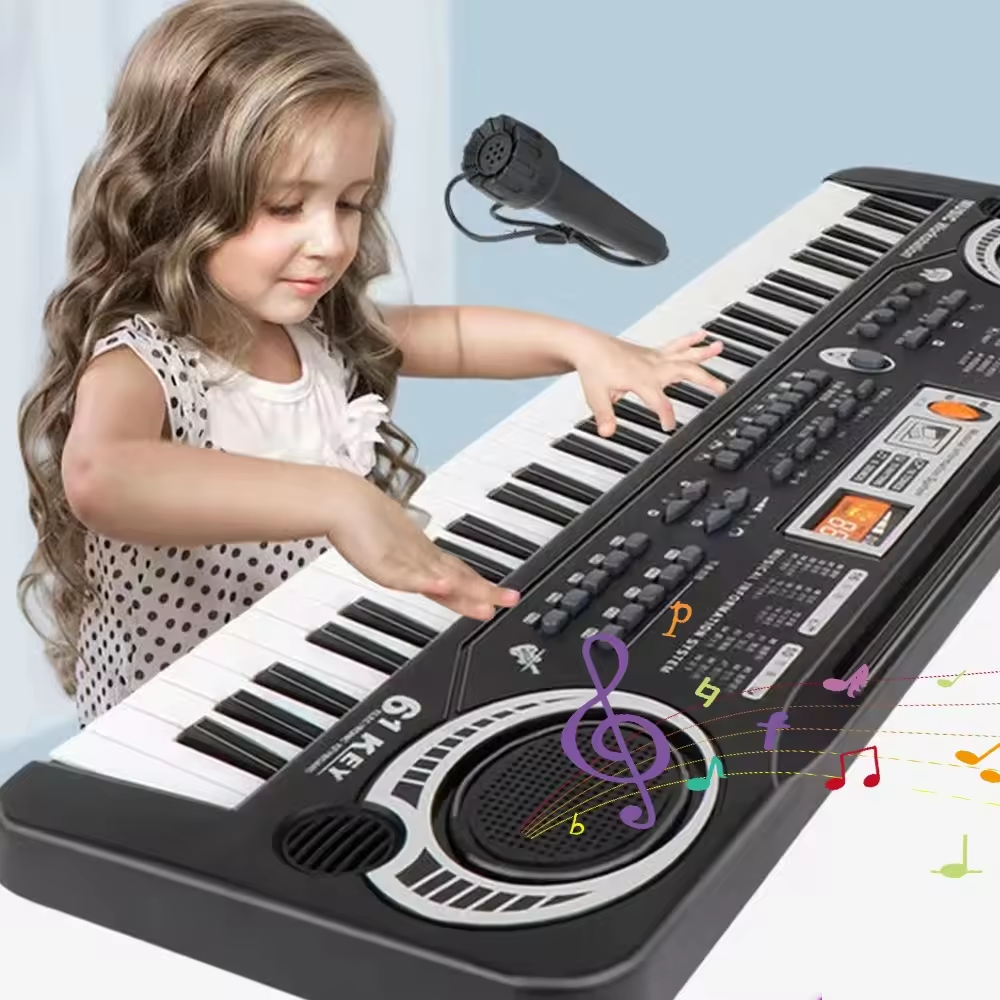 Kids Electronic Piano Keyboard Portable 61 Keys Organ with Microphone Education Toys Musical Instrument Gift for Child Beginner