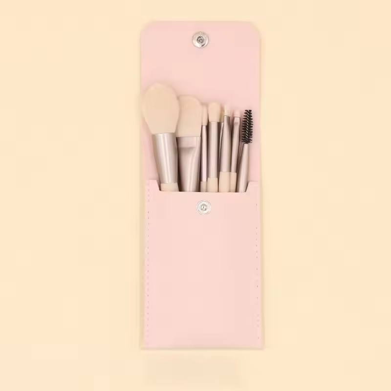 8pcs Custom Pink Mini Travel Beauty Brush Set Maquillage Red Cosmetic Tool Portable Makeup Brush Kit With Leather Pu Bagt