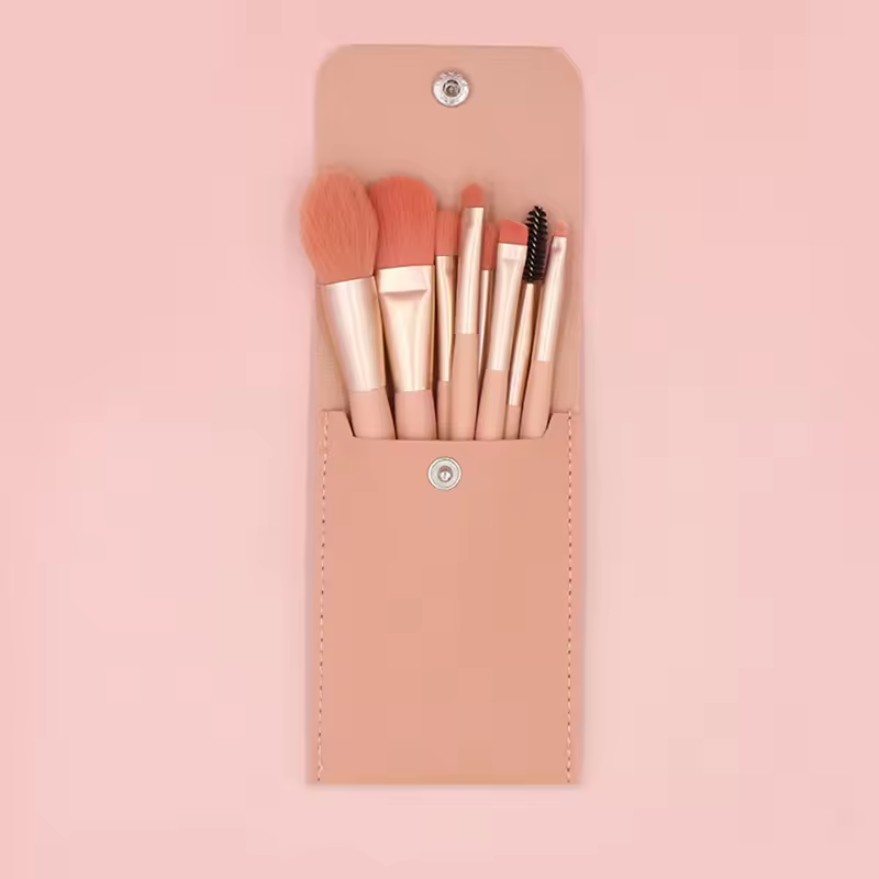 8pcs Custom Pink Mini Travel Beauty Brush Set Maquillage Red Cosmetic Tool Portable Makeup Brush Kit With Leather Pu Bagt