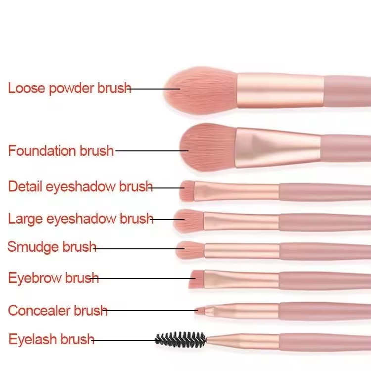 8pcs Custom Pink Mini Travel Beauty Brush Set Maquillage Red Cosmetic Tool Portable Makeup Brush Kit With Leather Pu Bagt