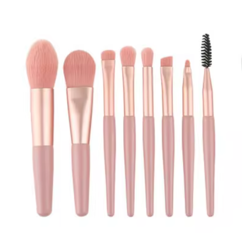 8pcs Custom Pink Mini Travel Beauty Brush Set Maquillage Red Cosmetic Tool Portable Makeup Brush Kit With Leather Pu Bagt