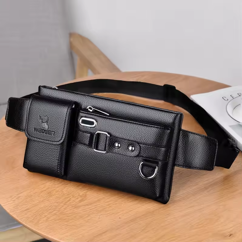 WEIXIER W1050 Men's new sports waist bag multifunctional outdoor travel pu messenger bag riding waist bag for men