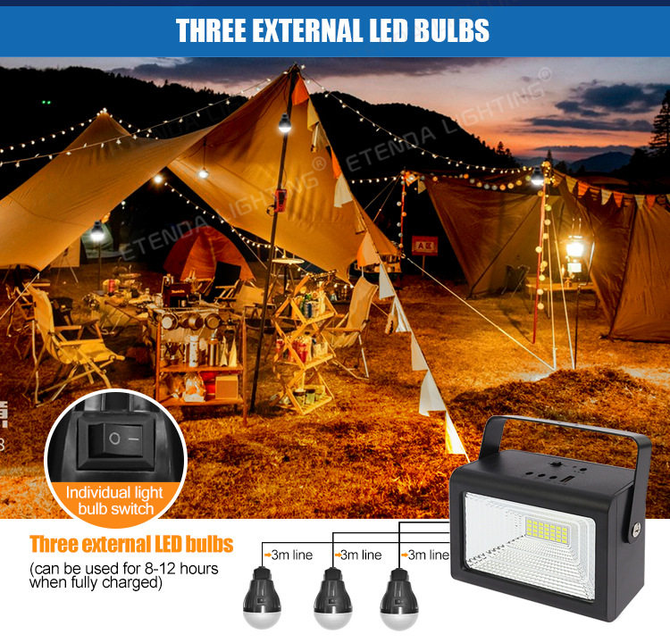 CCLAMP Portable Solar Lighting System with Extra LED Bulbs and USB Port