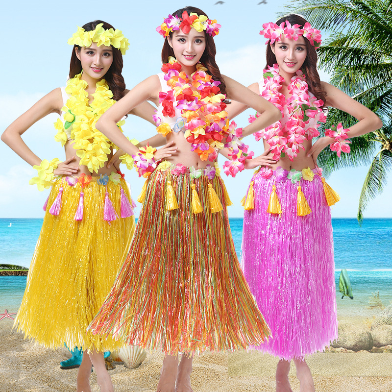 Kids Girls Hawaiian Luau Grass Hula Hawaiian Style Suit Hawaiian Garland Hula Skirt Dance Party Costume Set Dress Party Supplies