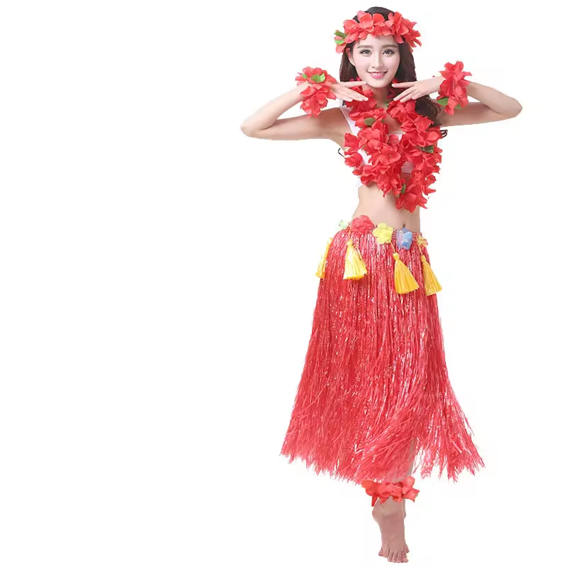 Kids Girls Hawaiian Luau Grass Hula Hawaiian Style Suit Hawaiian Garland Hula Skirt Dance Party Costume Set Dress Party Supplies