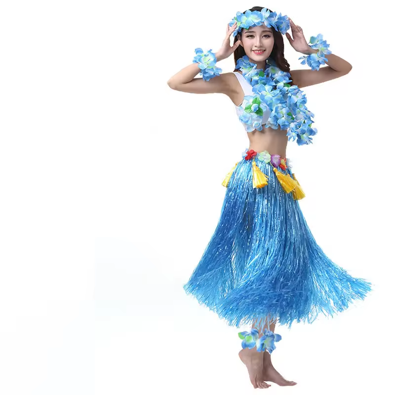 Kids Girls Hawaiian Luau Grass Hula Hawaiian Style Suit Hawaiian Garland Hula Skirt Dance Party Costume Set Dress Party Supplies