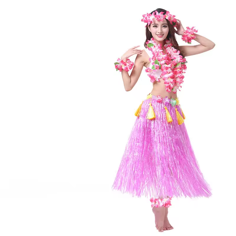 Kids Girls Hawaiian Luau Grass Hula Hawaiian Style Suit Hawaiian Garland Hula Skirt Dance Party Costume Set Dress Party Supplies