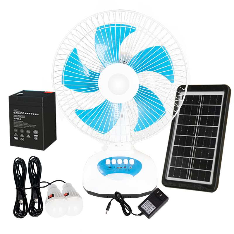 New 2024 Solar Powered USB Rechargeable 12inch Fan With solar panel