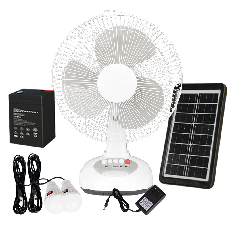 New 2024 Solar Powered USB Rechargeable 12inch Fan With solar panel