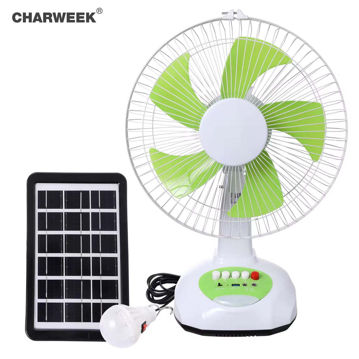 New 2024 Solar Powered USB Rechargeable 12inch Fan With solar panel