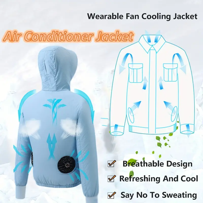 20000mAh Battery Pack Cooling Vest, Air Conditioning Suit with Two Fans, 12V 360° Air Delivery Cooling Jacket, UV Protection Cooling Suit - Oversized