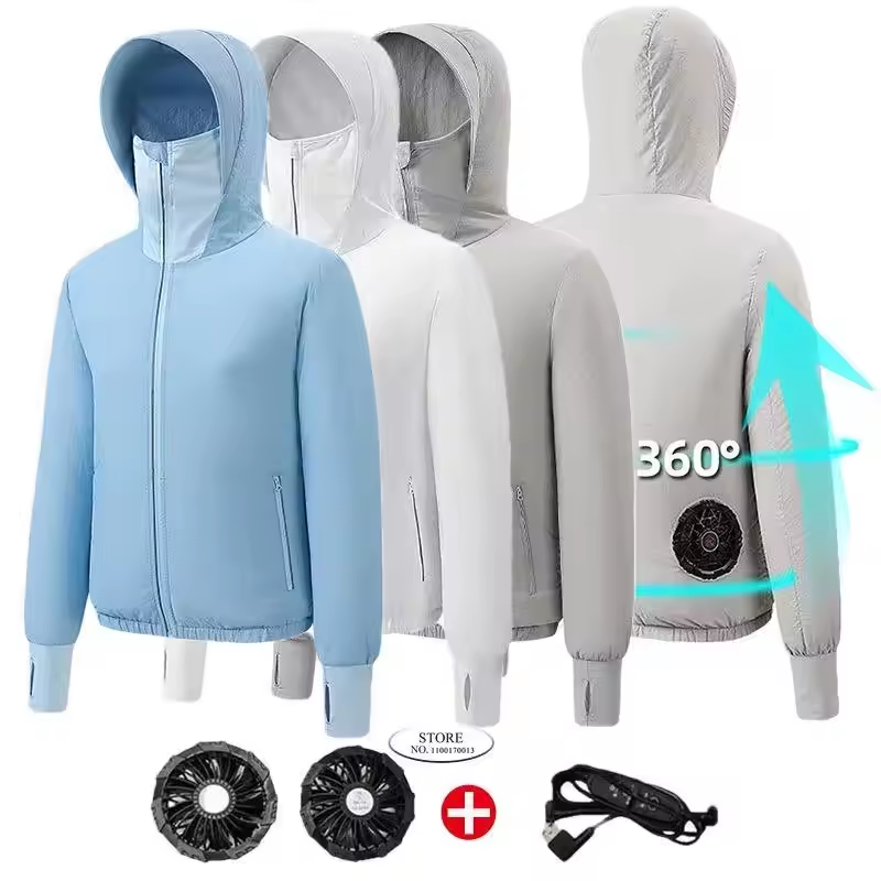 20000mAh Battery Pack Cooling Vest, Air Conditioning Suit with Two Fans, 12V 360° Air Delivery Cooling Jacket, UV Protection Cooling Suit - Oversized