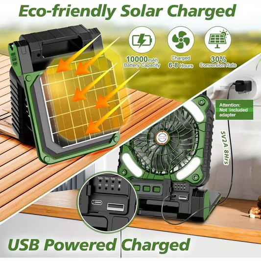 10000mAh Rechargeable Solar Powered Fan Plus