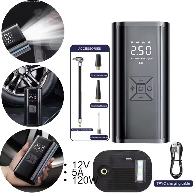 6000mah 3 functions -Portable air pump + power bank + emergency light