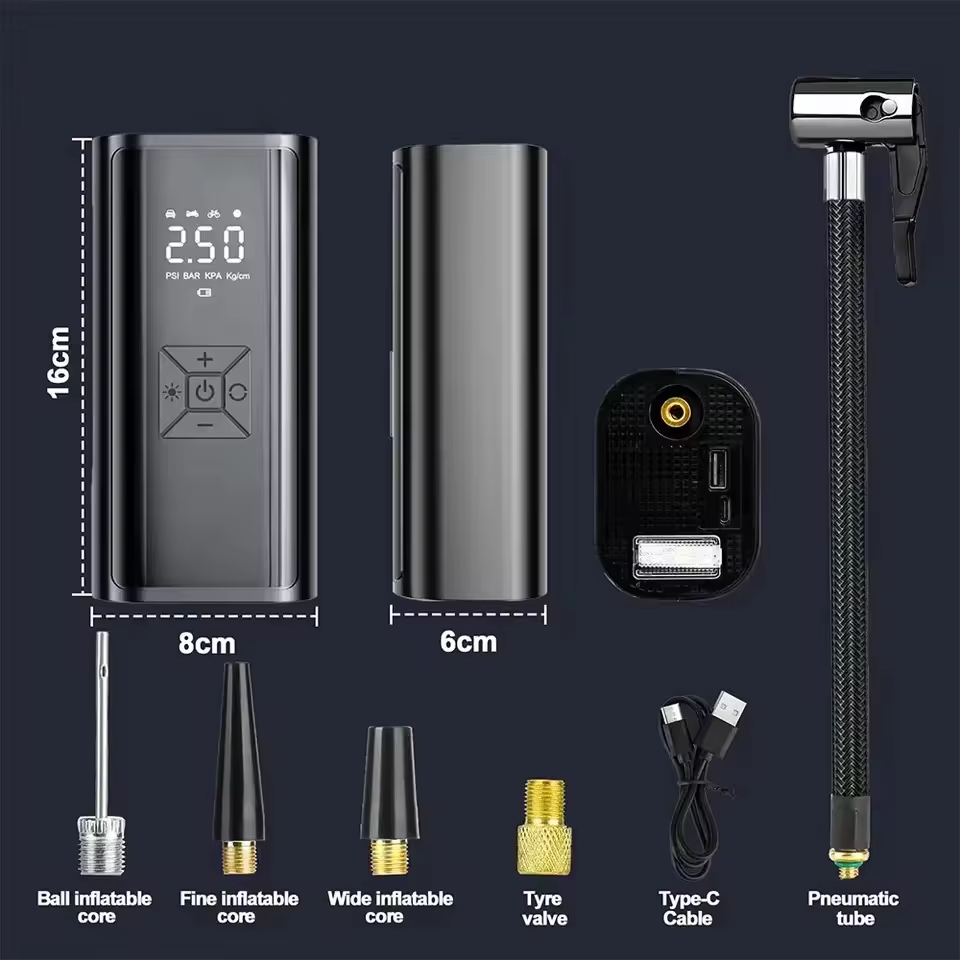 6000mah 3 functions -Portable air pump + power bank + emergency light