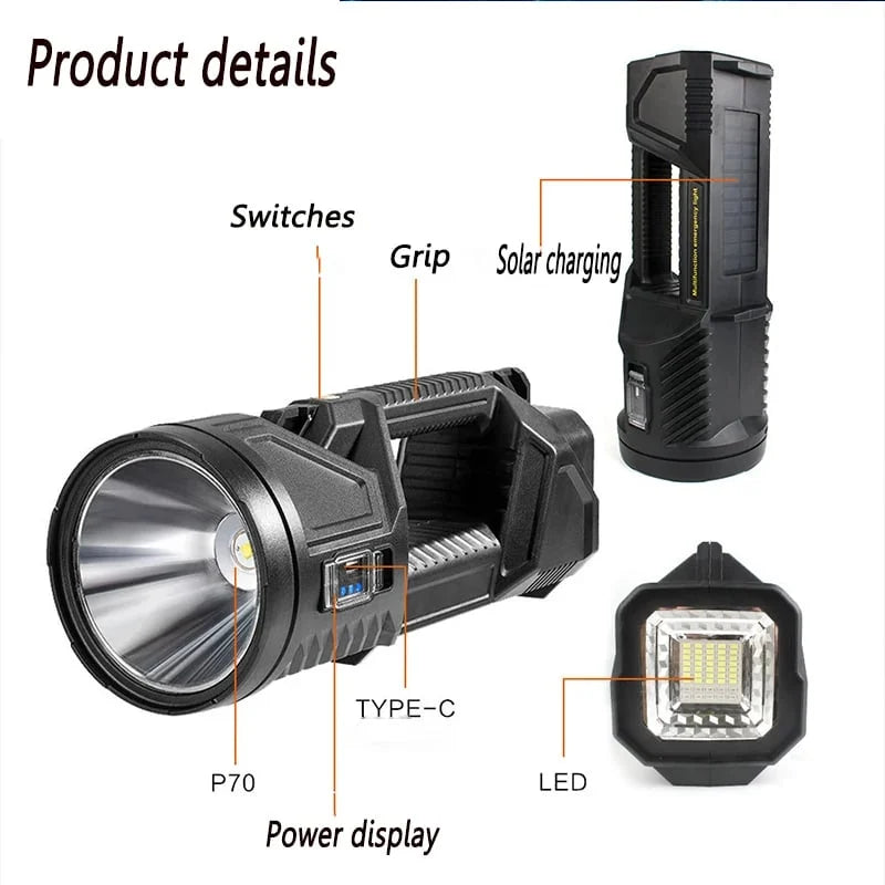 New P70 floodlight outdoor multi-functional LED flashlight long-range charging floodlight hand lamp