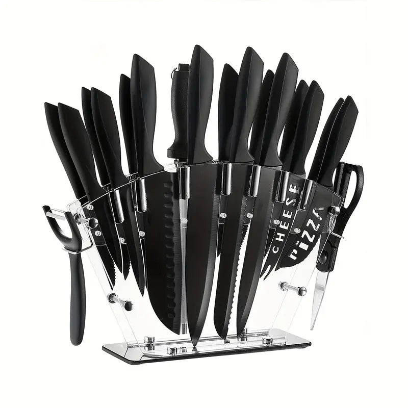 19-PCS Premium High-Carbon Stainless Steel Sharp Steak Knives Set - Includes Serrated Chef Knives, Bread Knife, Scissor,