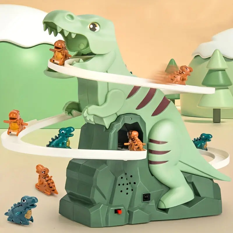 Dino-Race Extravaganza: Electric Track with Music, Lights & 6 Alloy Cars - The Ultimate Puzzle Gift