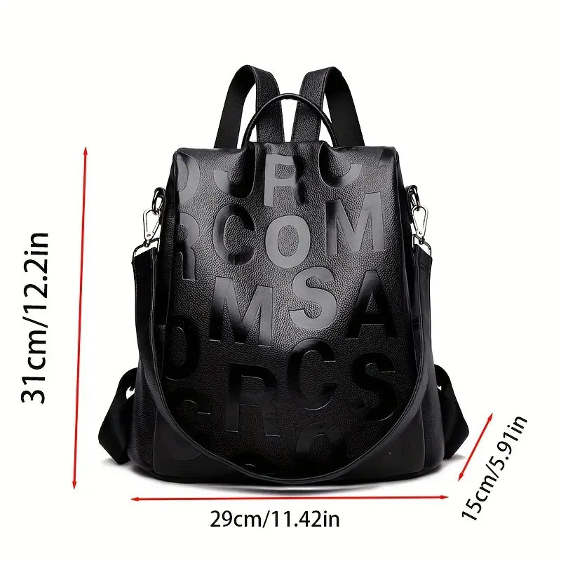 Fashion-Forward Letter Embossed Backpack - Solid Color