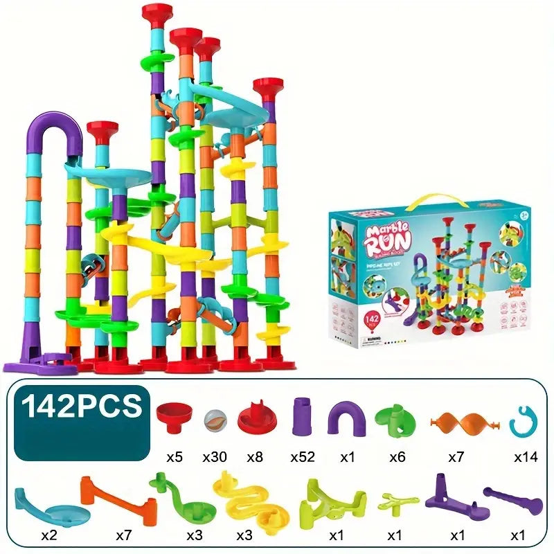 142pcs Large Size Marble Race Track Toys, Building Blocks Game For Girls Boys Christmas Birthday Gifts