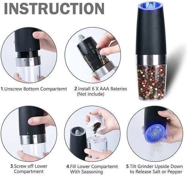 Electric Gravity Induction Salt & Pepper Grinder