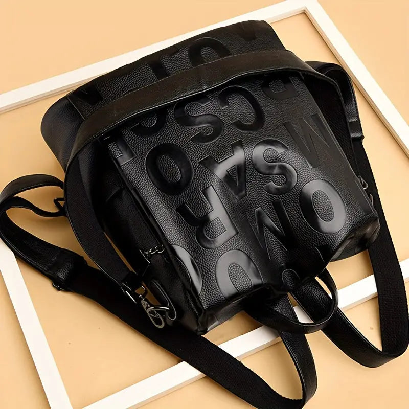 Fashion-Forward Letter Embossed Backpack - Solid Color