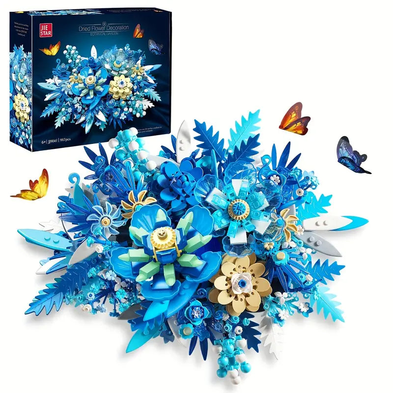 917PCS Blue Floral Botanical Building Set - Stunning Table or Wall Decoration