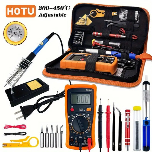 26-Piece Ultimate Soldering Kit - High-Precision Adjustable Iron with Digital Multimeter