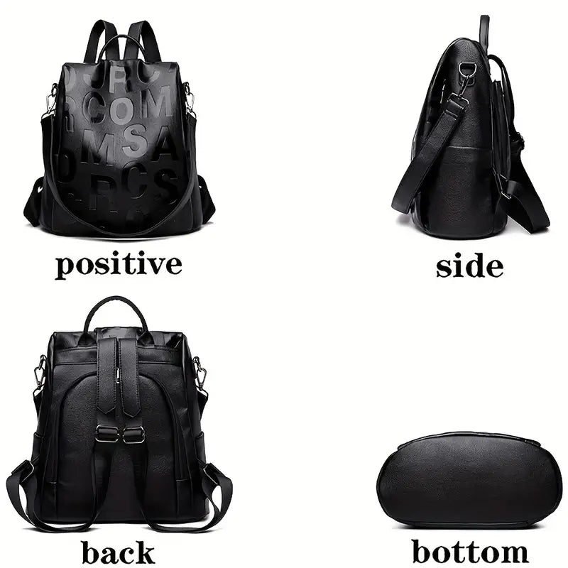 Fashion-Forward Letter Embossed Backpack - Solid Color