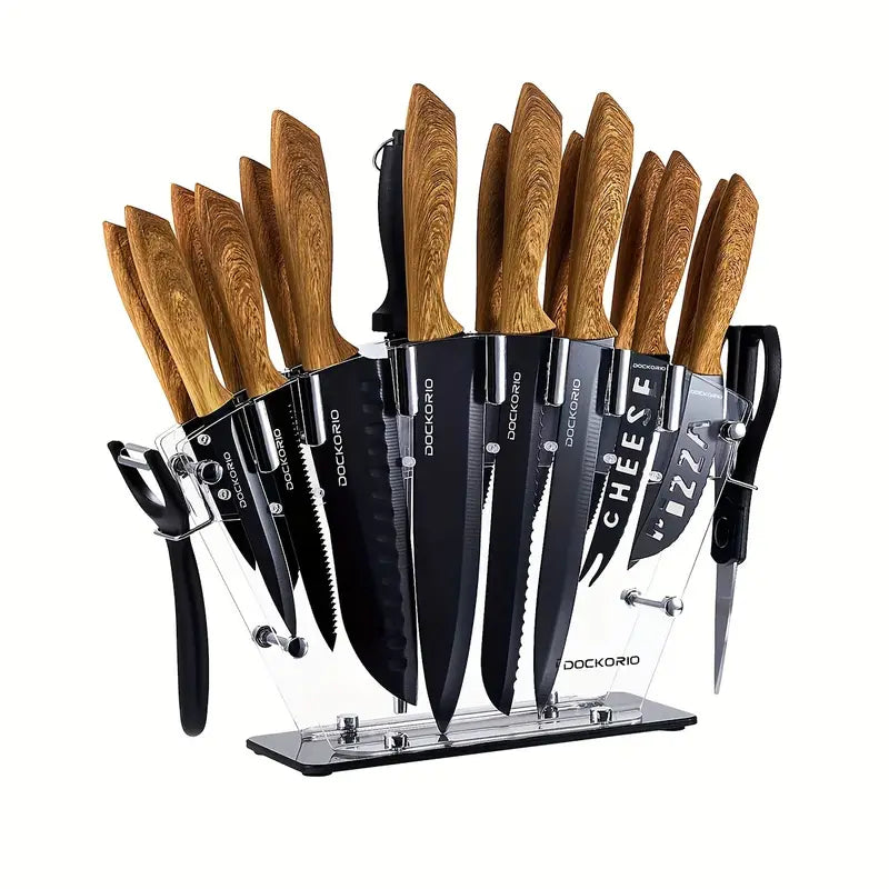 19-PCS Premium High-Carbon Stainless Steel Sharp Steak Knives Set - Includes Serrated Chef Knives, Bread Knife, Scissor,