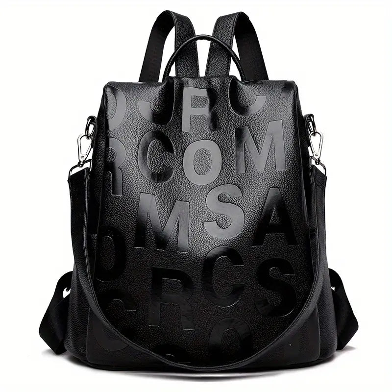 Fashion-Forward Letter Embossed Backpack - Solid Color