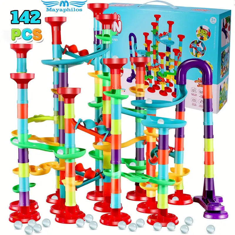 142pcs Large Size Marble Race Track Toys, Building Blocks Game For Girls Boys Christmas Birthday Gifts