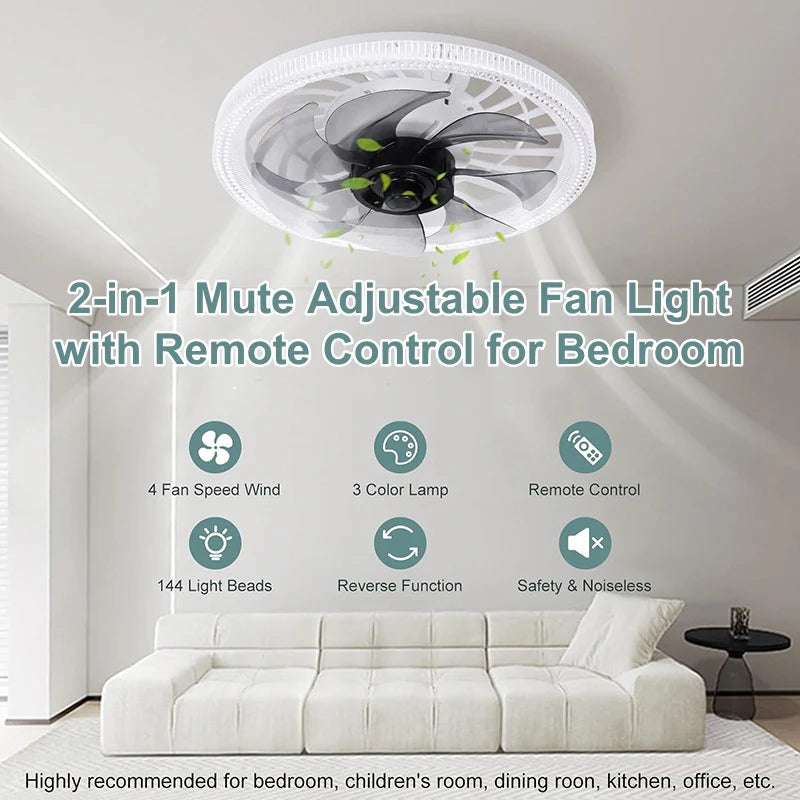 2-in-1 Mute Adjustable Fan Light with Remote Control